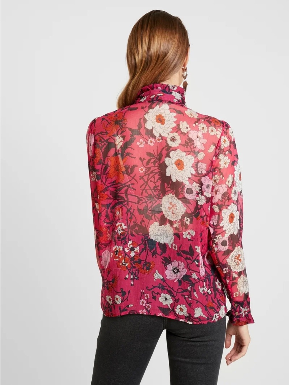 Sheer floral button down long sleeve floral women’s shirt topshop floral top